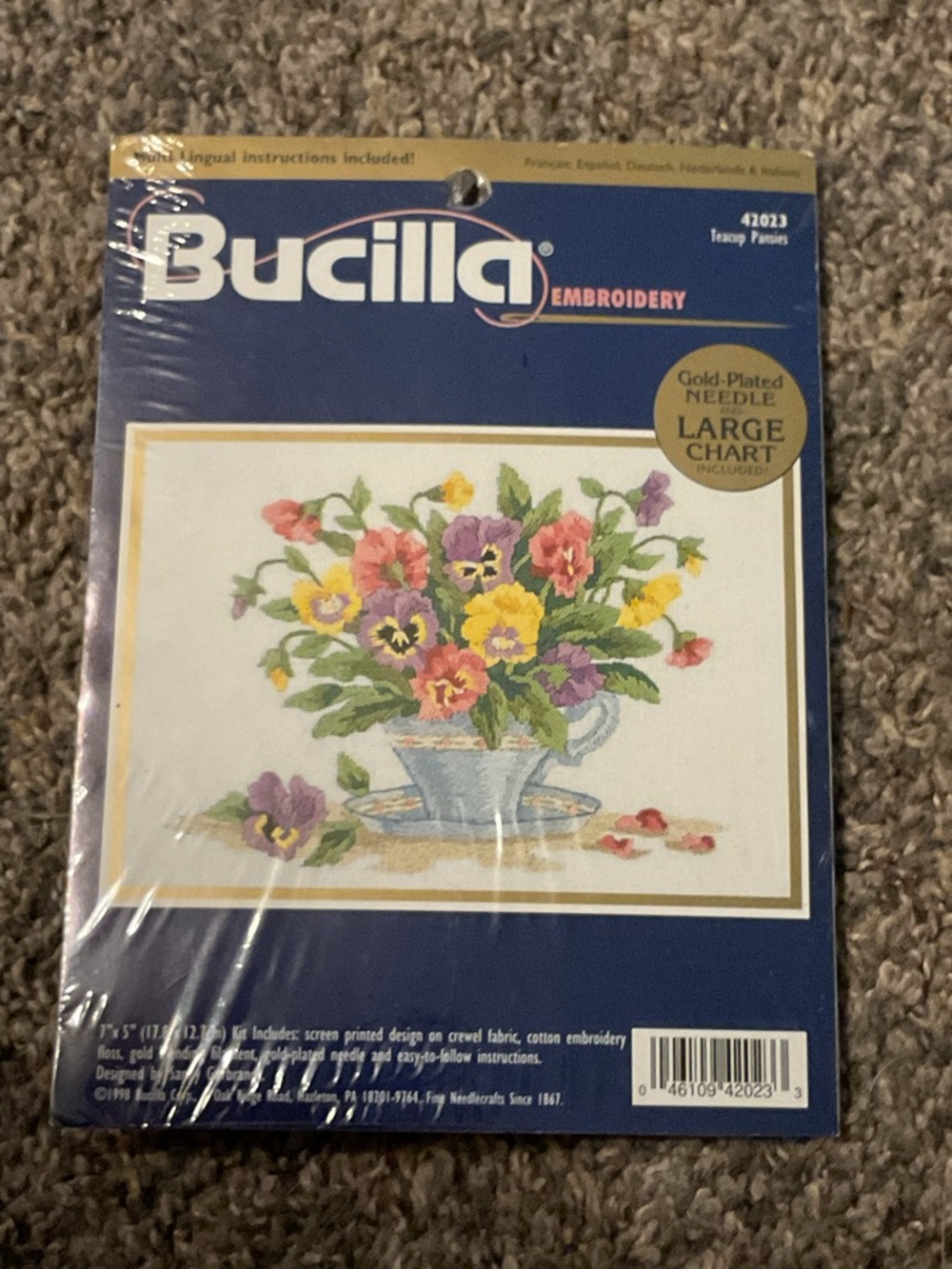 Bucilla Embroidery Kit - Floral Teacup Pansies - Multicolor